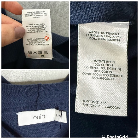 Onia Blue Cotton Hoodie Sweater Hooded Pullover Mens Large Knit Palm Trees Beach - Picture 12 of 12